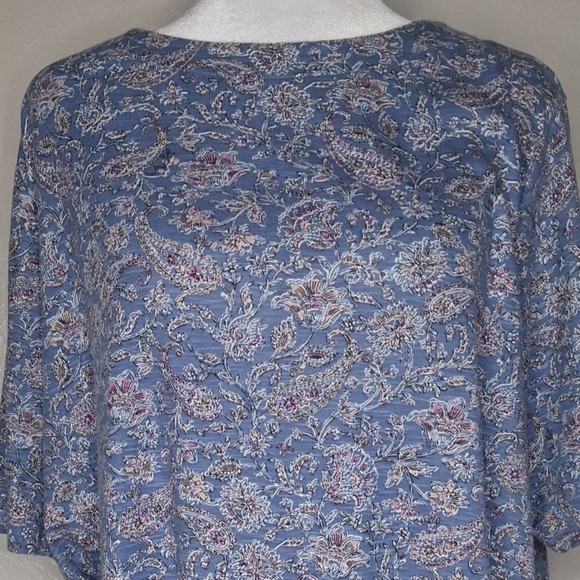 J Jill Top Womens Blue Floral Paisley Elbow Sleeve Tee Classic Pima Cotton XL - Picture 6 of 12